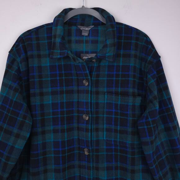 Eddie Baur Microfleece Button Up Flannel Shirt Green Blue Plaid Size Medium, NWT - Picture 6 of 9
